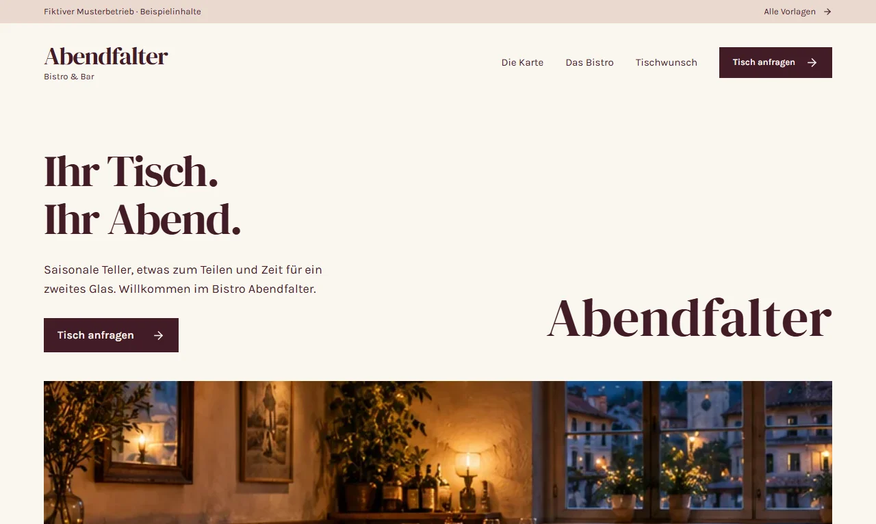 Website-Vorschau von Bistro Abendfalter